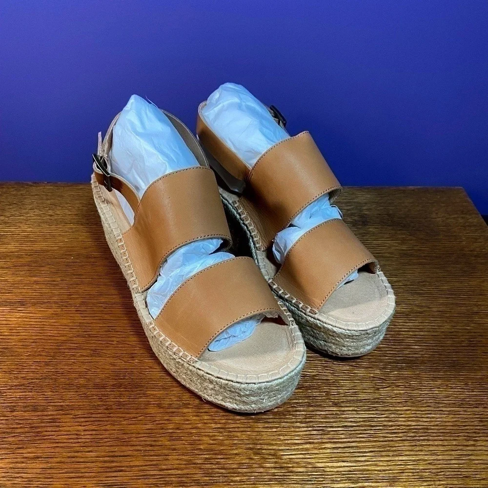 Soludos Women's Carmel Leather Wedge Espadrilles 11‎ Camel Strappy Minimalist
